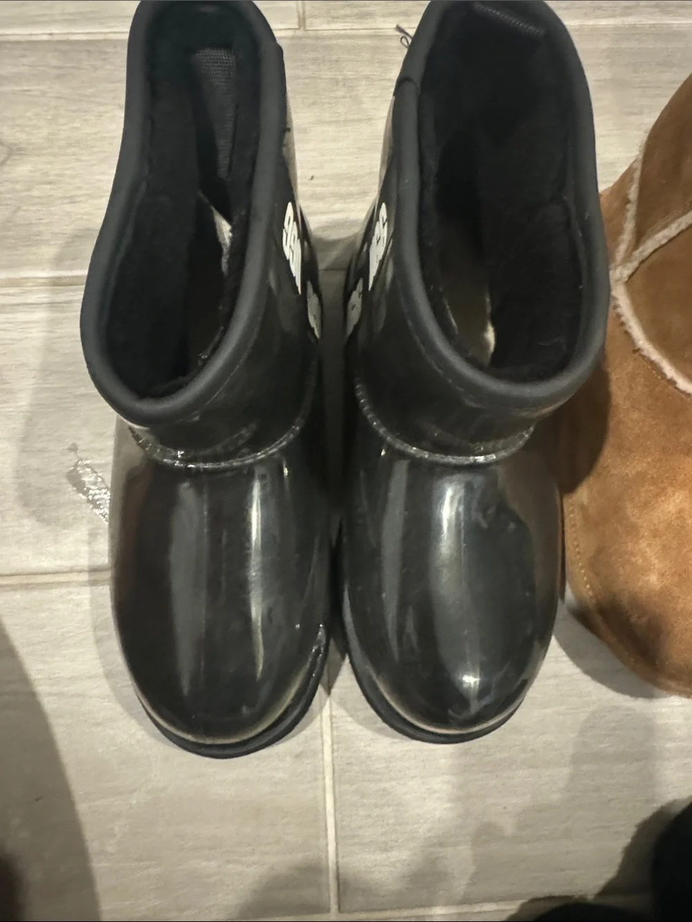 UGG Kids Black Faux Fur Slide Sandals